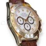 Rolex Cosmograph Daytona 16518 white dial with diamond markers Yellow Gold leather Strap with factory papers papers available at Calibre24 Luxury Watches Perth Australia