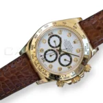 Rolex Cosmograph Daytona 16518 white dial with diamond markers Yellow Gold leather Strap with factory papers papers available at Calibre24 Luxury Watches Perth Australia