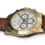 Rolex Cosmograph Daytona 16518 white dial with diamond markers Yellow Gold leather Strap with factory papers papers available at Calibre24 Luxury Watches Perth Australia