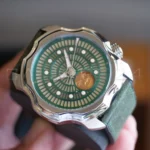 Sarpaneva K0 Korona Northern Lights Green Lume Dial Mint Condition Full set with Box and Papers 2016 for sale at Calibre24 Perth Australia