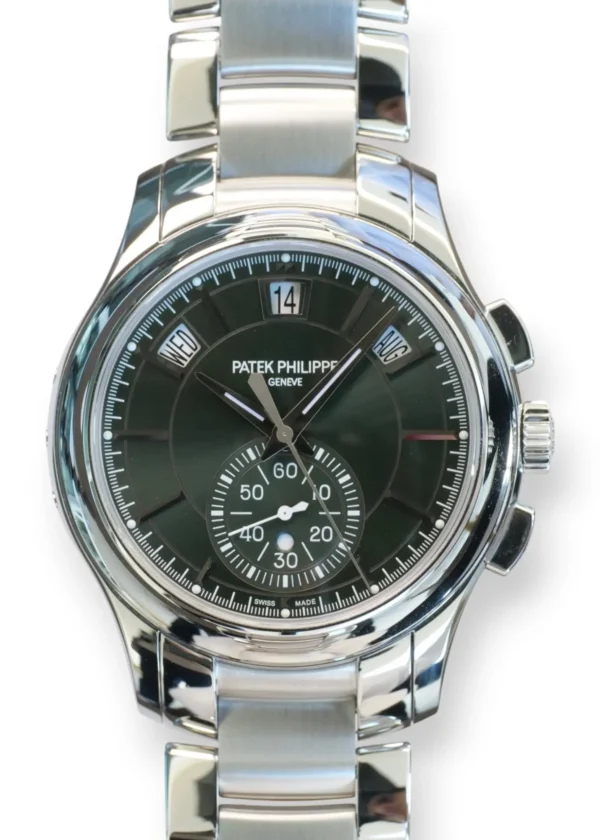 Patek Philippe Complications Annual Calendar Chronograph Olive Green Dial 5905_1A‑001 2023 Full Box & Papers at calibre24 Australia