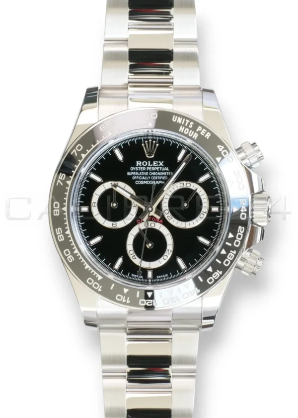 Rolex Cosmograph Daytona Godzilla 126500LN brand new 2026 — black lacquered dial with silver-tone subdials and applied white gold hour markers
