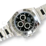Rolex Daytona 126500LN black Cerachrom ceramic tachymeter bezel — platinum-coated scale, close-up detail