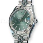 Rolex DateJust 31 Mint Green Dial Jubilee bracelet Fluted Bezel 2026 Brand New Full set with Box and Papers for sale at Calibre24 Perth Australia