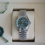 Rolex DateJust 31 Mint Green Dial Jubilee bracelet Fluted Bezel 2026 Brand New Full set with Box and Papers for sale at Calibre24 Perth Australia