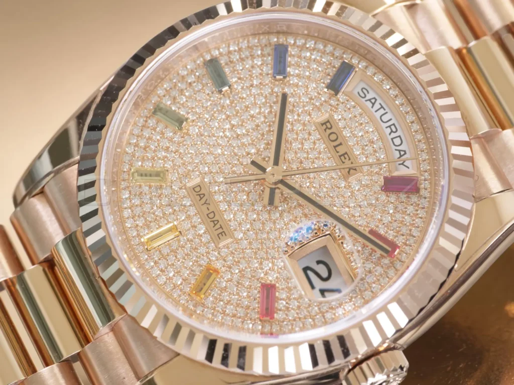 Rolex Day Date 36 Paved Diamond Rainbow Dial 128235 Review 01