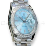 Rolex Day-Date 40 228396TBR 950 platinum ice blue baguette diamond dial bezel 2026 brand new front