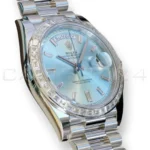 Rolex Day-Date 40 228396TBR 950 platinum ice blue baguette diamond dial bezel 2026 brand new front