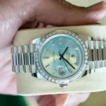 Rolex 228396TBR baguette diamond bezel 40 trapeze-cut diamonds 3.48 carats platinum close-up