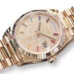Rolex Day‑Date 36 Paved Diamond Rainbow Dial Everose Gold Mint condition Full Box & Papers at calibre24 Australia