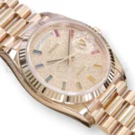 Rolex Day‑Date 36 Paved Diamond Rainbow Dial Everose Gold Mint condition Full Box & Papers at calibre24 Australia