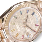 Rolex Day‑Date 36 Paved Diamond Rainbow Dial Everose Gold Mint condition Full Box & Papers at calibre24 Australia
