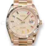 Rolex Day‑Date 36 Paved Diamond Rainbow Dial Everose Gold Mint condition Full Box & Papers at calibre24 Australia