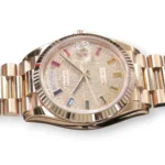 Rolex Day‑Date 36 Paved Diamond Rainbow Dial Everose Gold Mint condition Full Box & Papers at calibre24 Australia