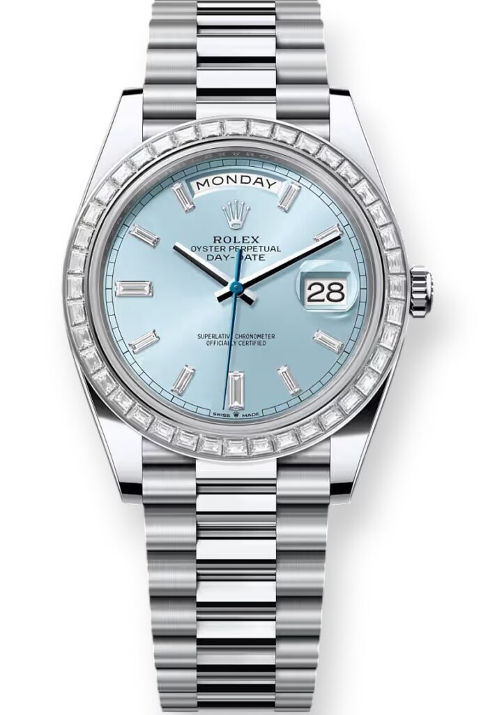 Rolex Day‑Date 40 Ice Blue Dial Platinum and Diamond 228396TBR