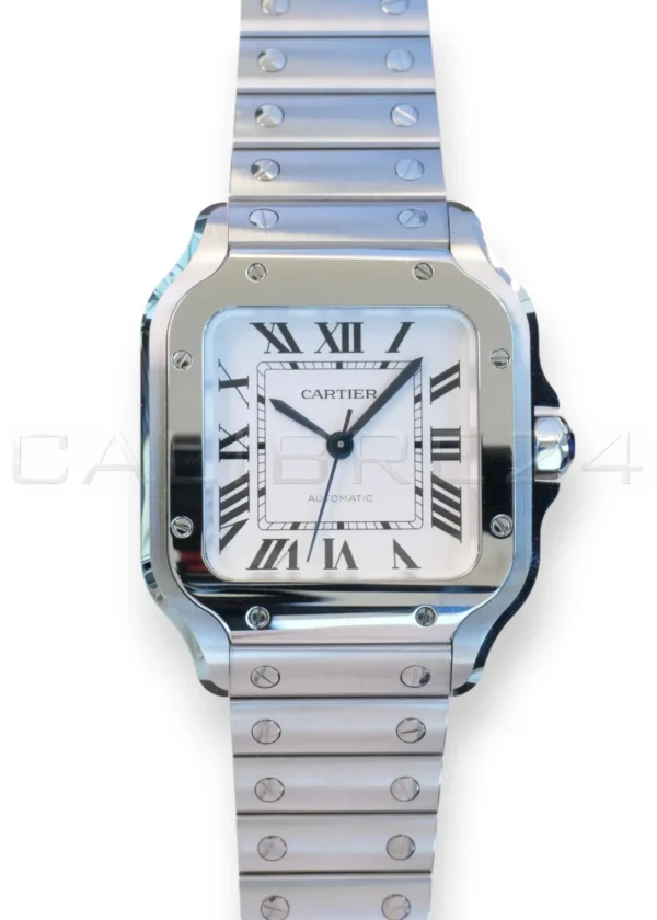 Cartier Santos White Opaline Dial Medium Stainless Steel WSSA0029 2025 full set with box and papers available at Calibre24 Luxury Watches Perth Australia