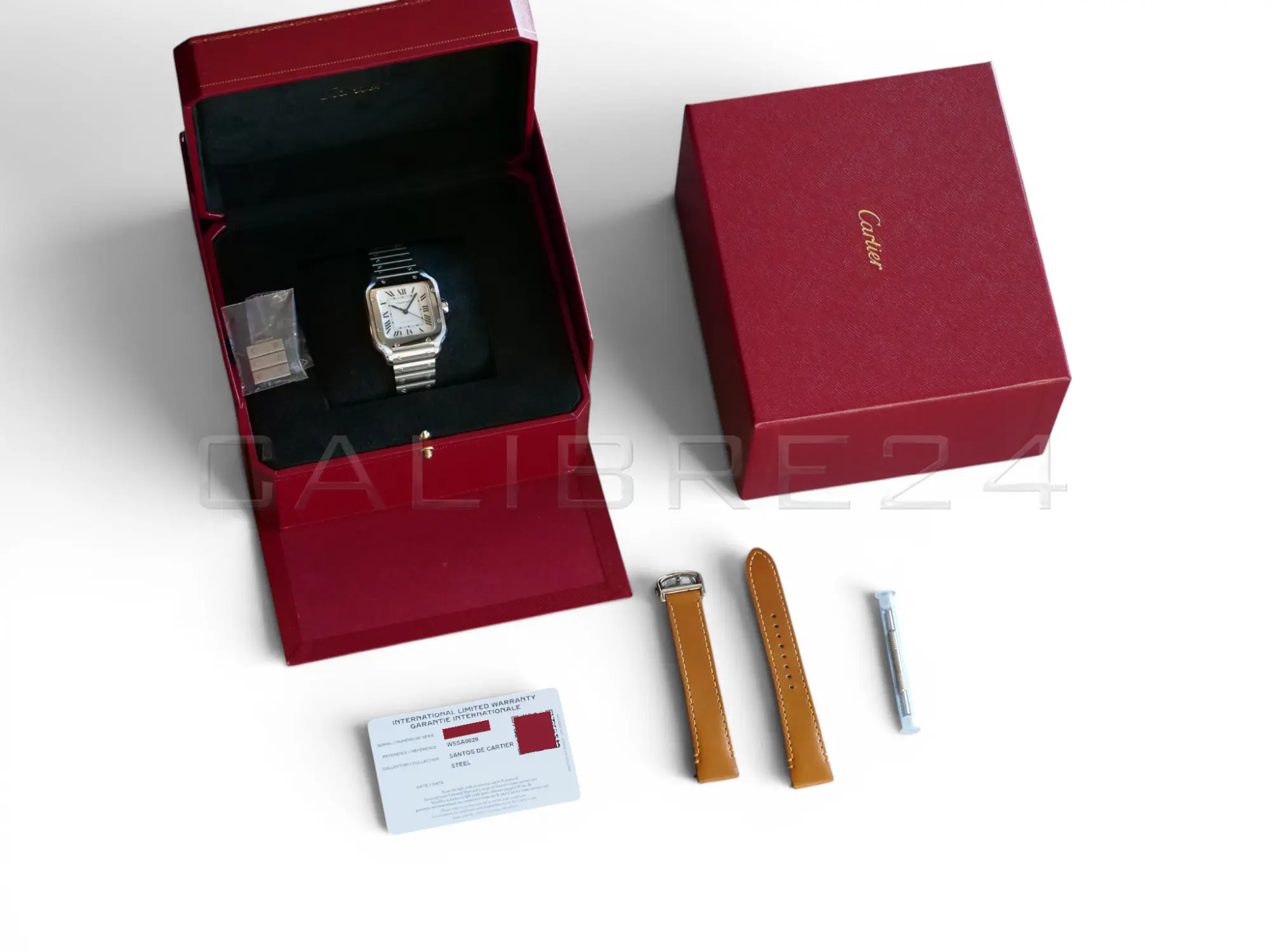 Cartier Santos Medium Stainless Steel WSSA0029 2025 full set with box and papers available at Calibre24 Luxury Watches Perth Australia