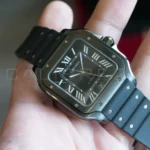 Cartier Santos de Cartier Large ADLC WSSA0039 2023 black dial sword hands front view 39.8mm on hand