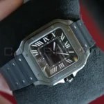 Cartier Santos de Cartier Large ADLC WSSA0039 2023 black dial sword hands front view 39.8mm on cushion