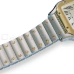 Cartier Santos W2SA0033 yellow gold bezel exposed screws square case blue spinel crown detail