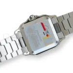 Cartier Santos Small W2SA0033 factory stickers intact August 2026 brand new case back detail
