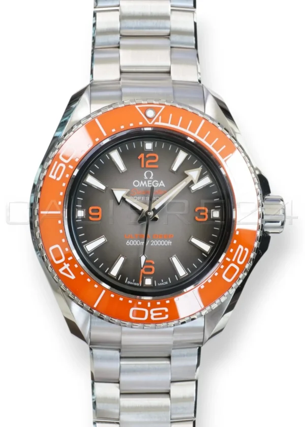 Omega Seamaster Ultra Deep 6000M 215.30.46.21.06.001 orange ceramic bezel grey black gradient dial front