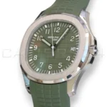 Patek Philippe Aquanaut Jumbo 5168G-010 khaki green dial white gold Q4 2025 mint front view 42.2mm
