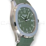 Patek Philippe Aquanaut Jumbo 5168G-010 khaki green dial white gold Q4 2025 mint front view 42.2mm