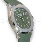 Patek Philippe Aquanaut Jumbo 5168G-010 khaki green dial white gold Q4 2025 mint front view 42.2mm