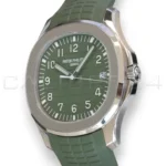 Patek Philippe Aquanaut Jumbo 5168G-010 khaki green dial white gold Q4 2025 mint front view 42.2mm