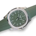 Patek Philippe Aquanaut Jumbo 5168G-010 khaki green dial white gold Q4 2025 mint front view 42.2mm