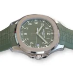 Patek Philippe Aquanaut Jumbo 5168G-010 khaki green dial white gold Q4 2025 mint front view 42.2mm
