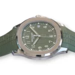 Patek Philippe Aquanaut Jumbo 5168G-010 khaki green dial white gold Q4 2025 mint front view 42.2mm