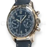 Patek Philippe 5172G-001 white gold blue dial chronograph 2020 front left view 41mm