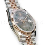 Rolex Datejust 36 Wimbledon 126231 slate grey dial green Roman numerals Everose gold bezel Jubilee front right