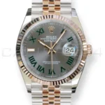 Rolex Datejust 36 Wimbledon 126231 slate grey dial green Roman numerals Everose gold bezel Jubilee front