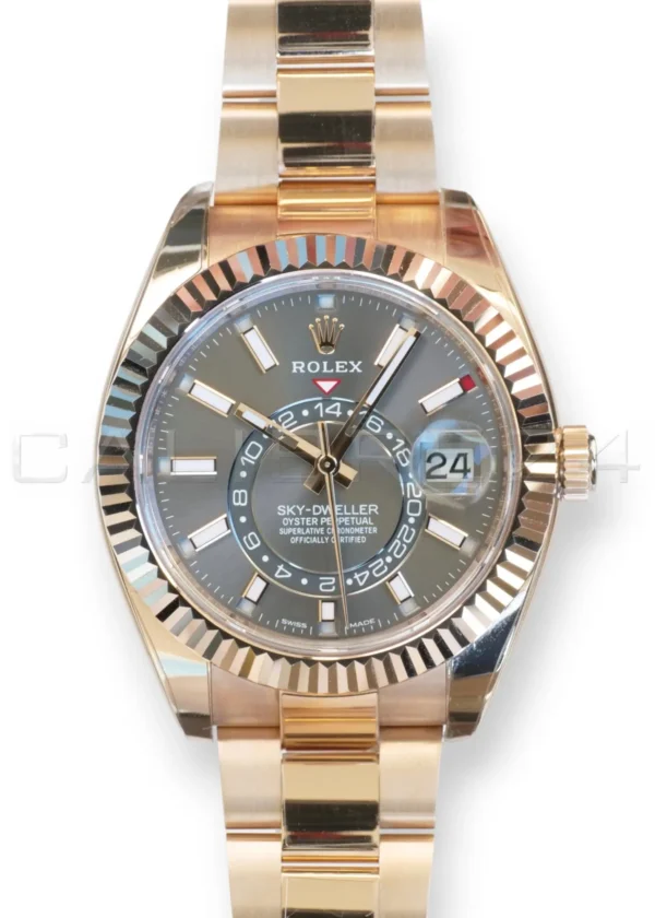 Rolex Sky-Dweller 326935-0007 dark rhodium dial 18k Everose gold Oyster bracelet 42mm mint front