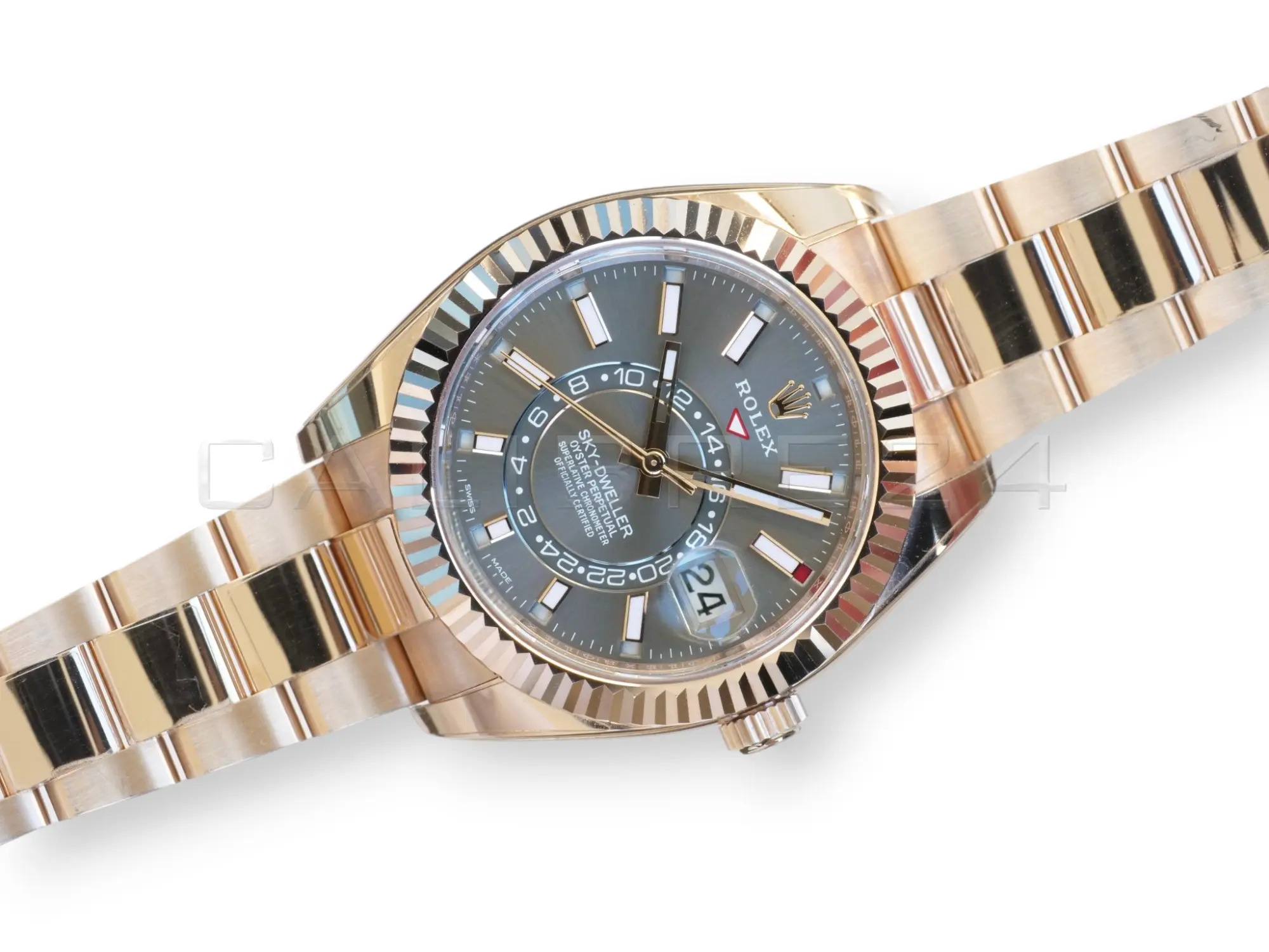 Rolex 326935 dark rhodium lacquer dial Everose gold index markers Chromalight hands Saros apertures