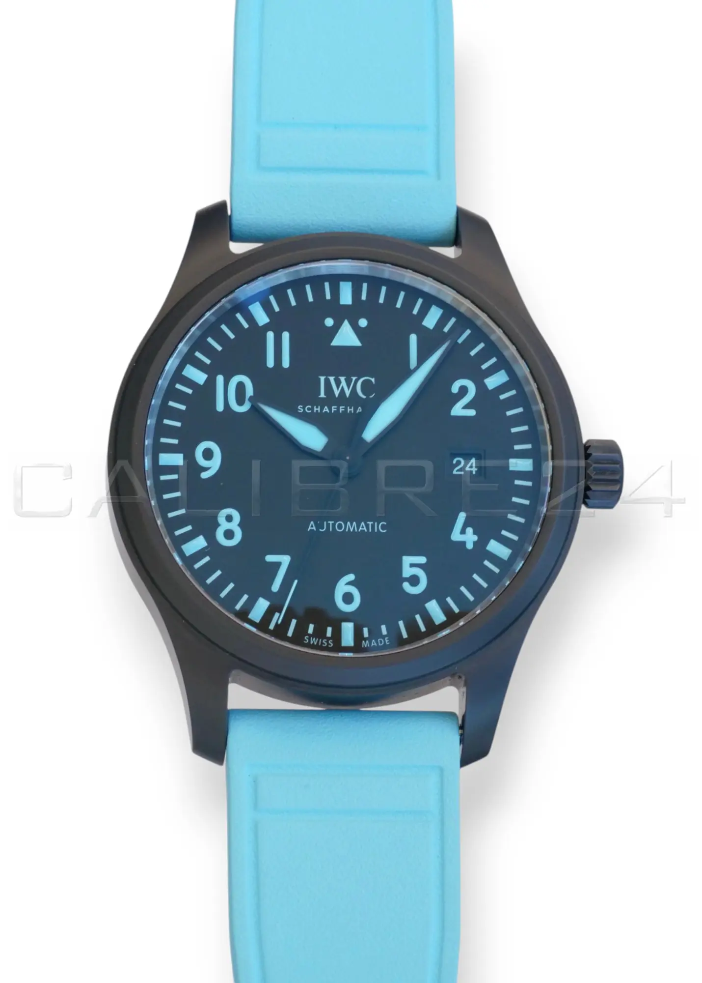 IWC Pilot's Watch Automatic 41 George Russell Limited Edition IW328107 black ceramic blue Super-LumiNova dial brand new 2026 — full front view