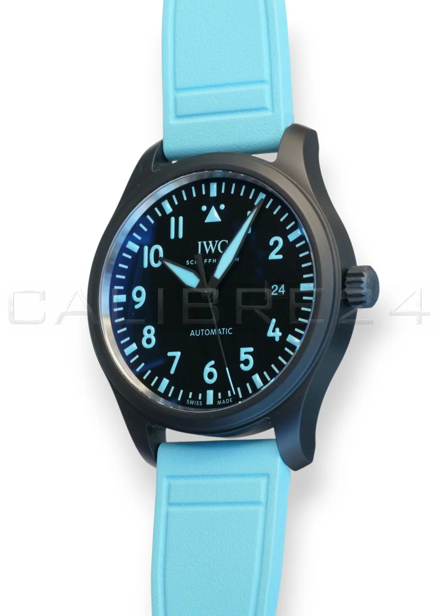 IWC Pilot's Watch Automatic 41 George Russell Limited Edition IW328107 black ceramic blue Super-LumiNova dial brand new 2026 — full front view