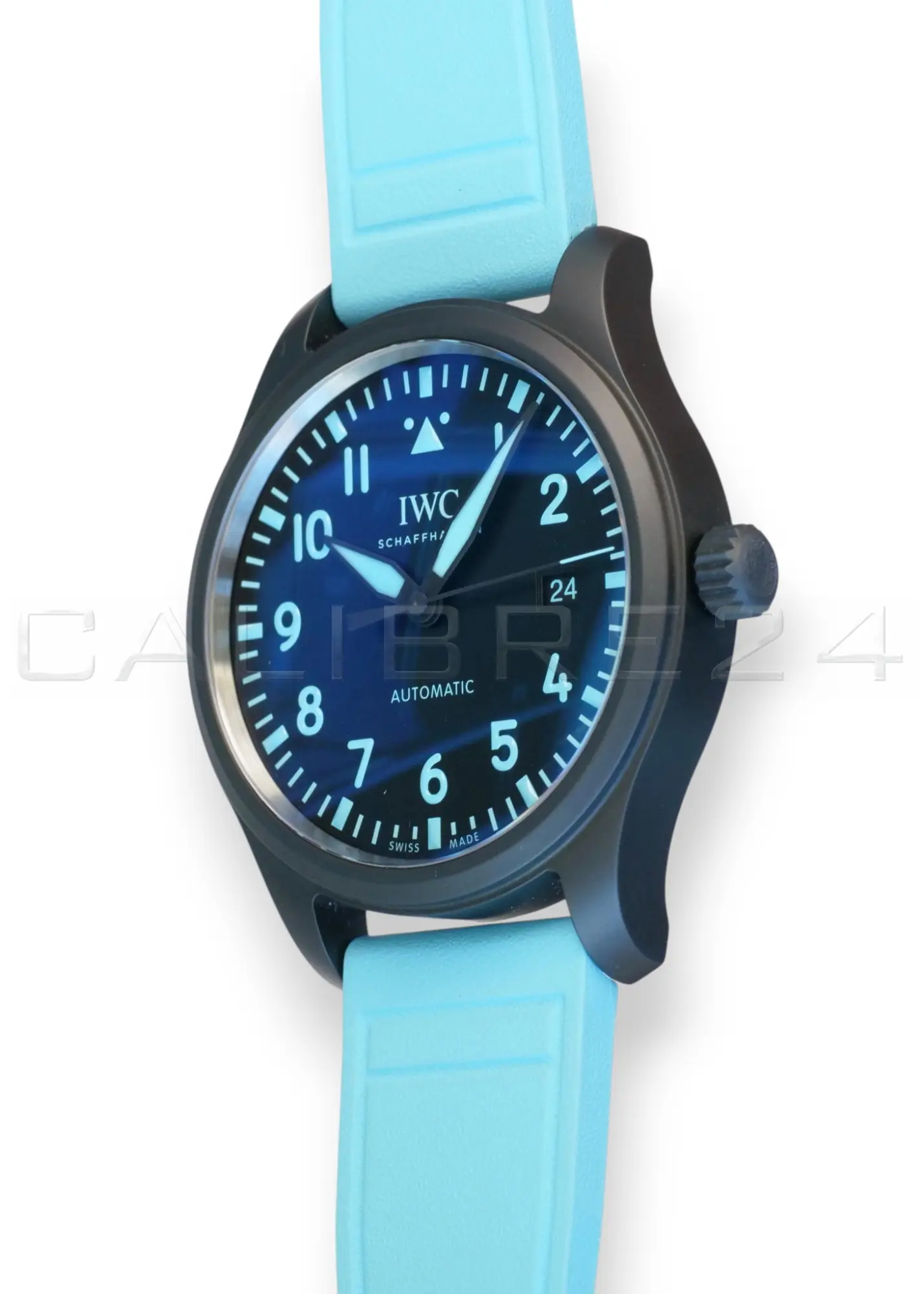 IWC Pilot's Watch Automatic 41 George Russell Limited Edition IW328107 black ceramic blue Super-LumiNova dial brand new 2026 — full front view