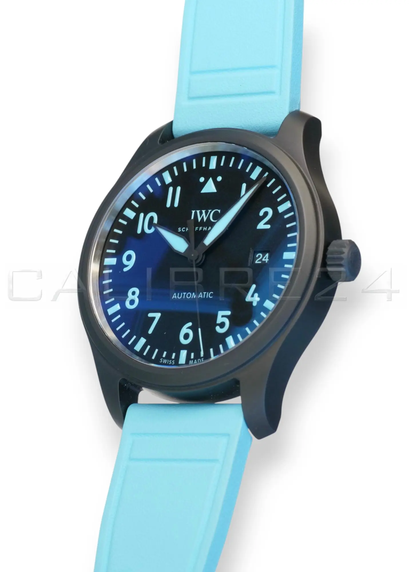 IWC Pilot's Watch Automatic 41 George Russell Limited Edition IW328107 black ceramic blue Super-LumiNova dial brand new 2026 — full front view