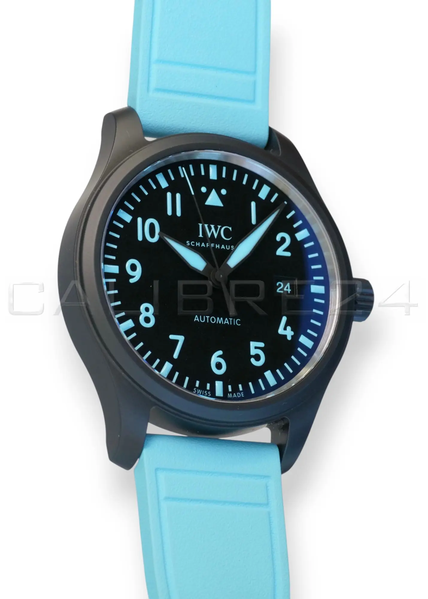 IWC Pilot's Watch Automatic 41 George Russell Limited Edition IW328107 black ceramic blue Super-LumiNova dial brand new 2026 — full front view