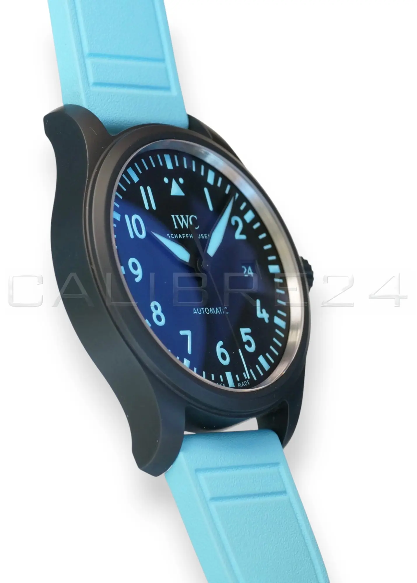 IWC Pilot's Watch Automatic 41 George Russell Limited Edition IW328107 black ceramic blue Super-LumiNova dial brand new 2026 — full front view