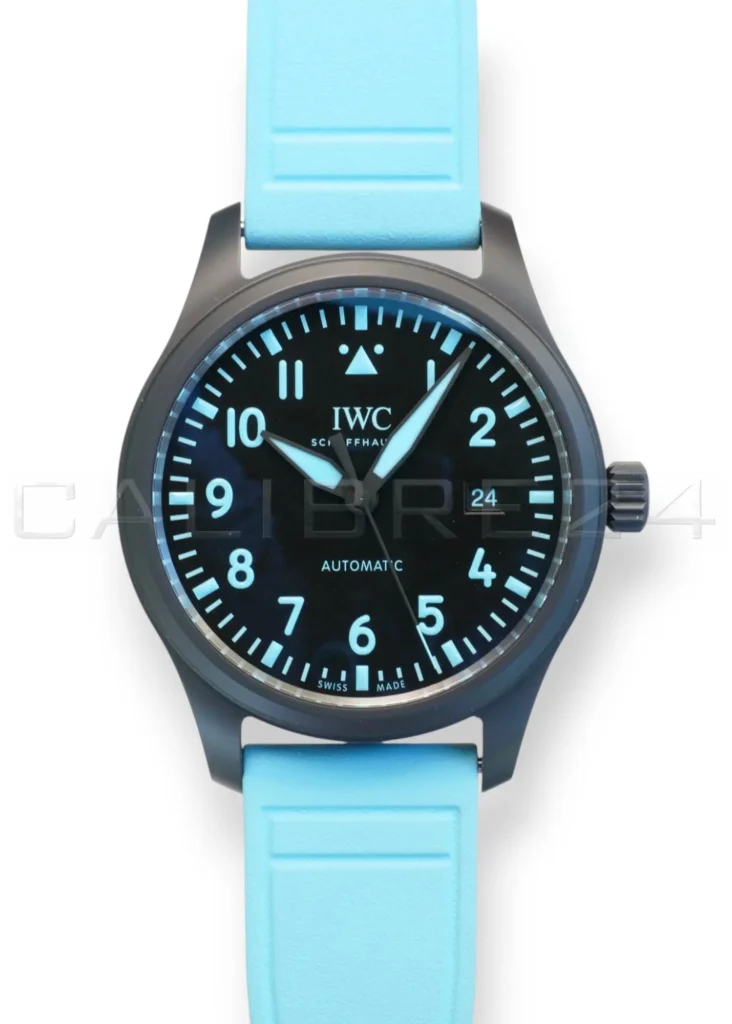 IWC Pilot's Watch Automatic 41 George Russell Limited Edition IW328107 black ceramic blue Super-LumiNova dial brand new 2026 — full front view