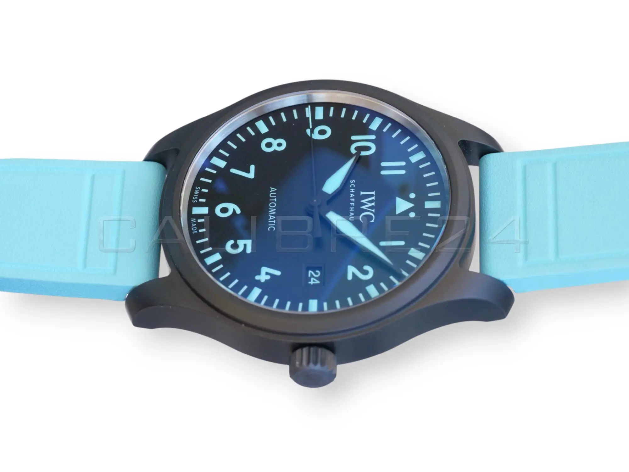 IWC Pilot's Watch Automatic 41 George Russell Limited Edition IW328107 black ceramic blue Super-LumiNova dial brand new 2026 — full front view
