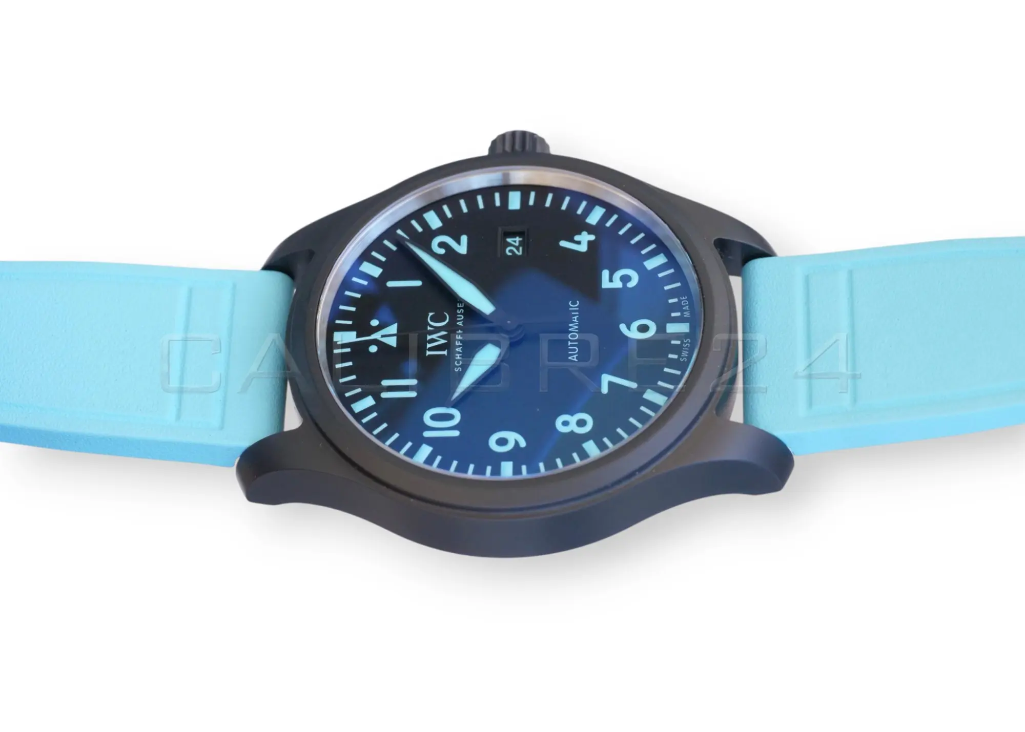 IWC Pilot's Watch Automatic 41 George Russell Limited Edition IW328107 black ceramic blue Super-LumiNova dial brand new 2026 — full front view