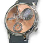 MB&F Legacy Machine 101 EVO salmon CVD dial 40mm titanium 2026 mint front view flying balance wheel