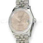 Rolex Datejust 31 278344RBR brand new 2026 — pink sunray Roman dial with applied white gold numerals and date at 3 o'clock
