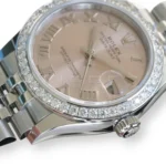 Rolex Datejust 31 278344RBR White Rolesor — domed bezel set with 24 brilliant-cut diamonds, side profile